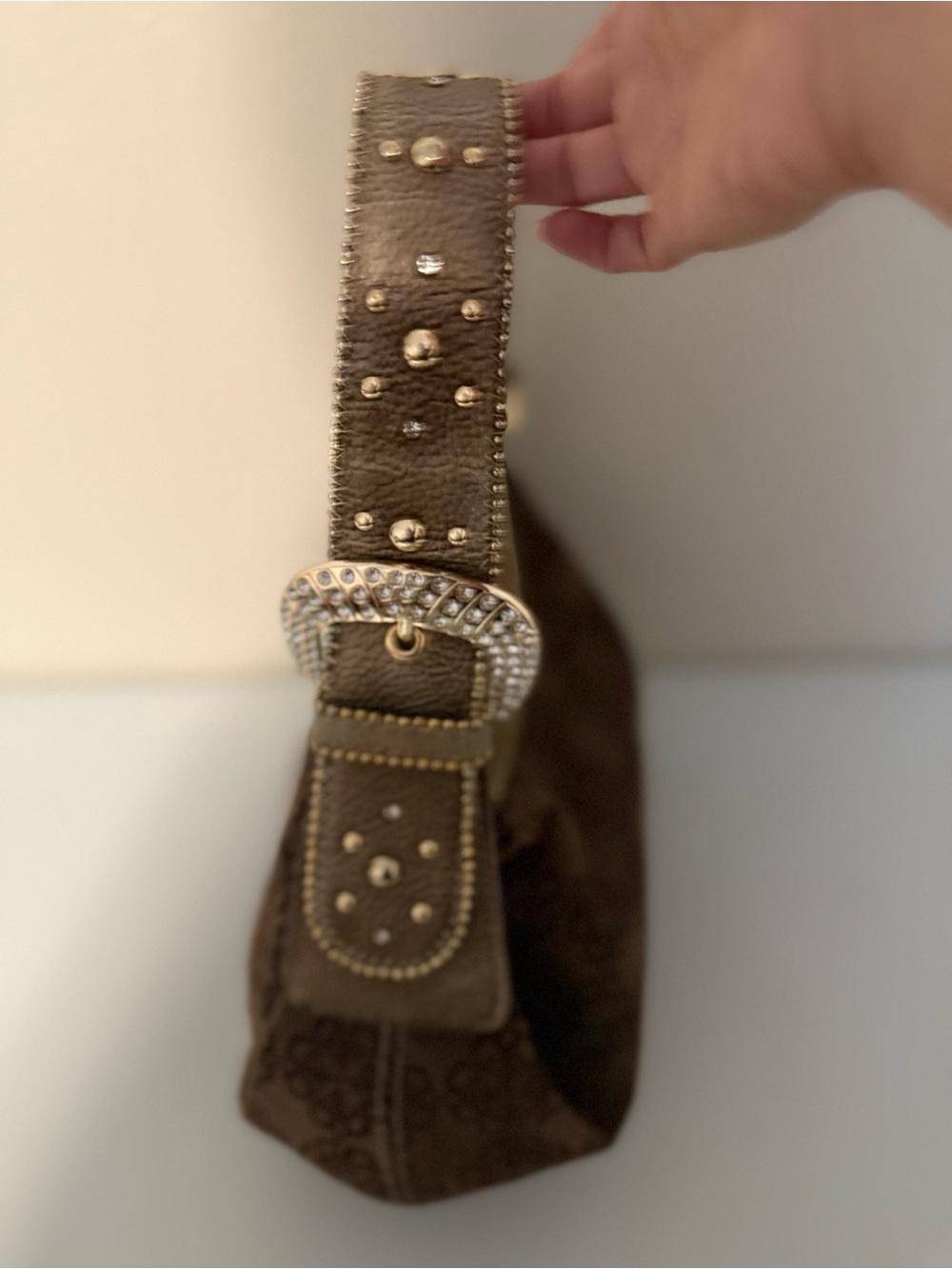 Kathy Van Zeeland Y2K Shoulder Bag Studded Brown Floral Rare Bling Bratz Baddie - Picture 6 of 16